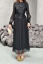 Black Gathered Detailed Cuffed Belted Dress - 5