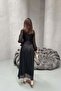 Black Gathered Detailed Cuffed Belted Dress - 6