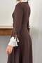 Brown Dress with Pleated Collar and Sleeves - 5