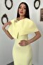 Yellow single buckle cape dress - 4