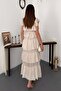 Beige chiffon ruched tiered dress - 5