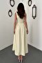 Light yellow halter neck flared dress - 5