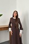 Brown Dress with Pleated Collar and Sleeves - 3