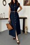 Blue Denim Dress with Stitching Detail - 4