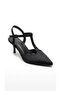 Open Back Black Women's Heeled Evening Dress Shoes with Center Post - 3