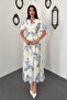 Blue Pleated Balloon Sleeve Dress - 2