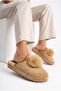 Women's Fluffy Plush House Slippers with Large Pompoms, Closed Toe, Warm, Soft Soled Winter Slippers