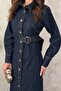 Blue D Buckle Belted Dress - 4