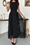 Black Dress with Ruffled Side Skirt - 4