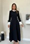Black Dress with Pleated Collar and Sleeves - 3