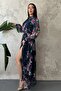 فستان شيفون زهري باللون الأزرق الداكن - 2