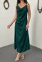 Emerald Satin Degaje Collar Shoulder Buckle Dress - 4