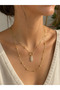 Gold Color Stone Clip Figured Long Chain Women's Necklace