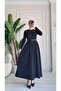 Women's Boat Neck Long Sleeve Belted Two-Tone Maxi Dress