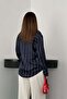 Navy Blue Striped Satin Shirt - 5