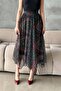Black Patterned Chiffon Tiered Skirt - 3