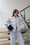 White Patterned Judge Collar Padded Jacket - 2