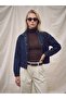 65392 100% Cotton Stand Collar Denim Jacket-Navy Blue - 4