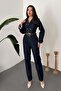 Navy Blue Denim Jumpsuit - 2