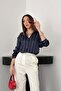 Navy Blue Striped Satin Shirt