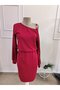 Women's long sleeve one shoulder open buckle detailed midi janjan crepe dress - 4