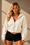 Premium Şeker Kasar Hooded Zippered Pocketless Women's Crop Cardigan - 2