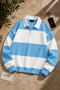 Premium Unisex Blue Striped Polo Collar Sweatshirt with Half Zipper Detail