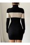 Women's long sleeve turtleneck two-tone cropped knit dress - 3