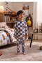Boy's Interlock Fabric Work Machine Patterned Checkered Blue Pajama Set - 2