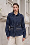 Stone Detailed Printed Denim Jacket - 5