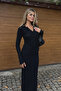 Black Polo Collar Knitwear Look Maxi Dress - 3