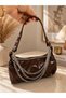 Bitter Brown Chain Detailed Women's Shoulder Bag – Stylish Baguette Bag with Shiny Nailed Strap - 3