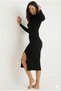 Women's Long Sleeve Turtleneck Side Slit Slit Ribbed Knit Maxi Dress - 4