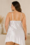 Women's Plus Size Ecru Satin Lace Detailed Ruffled Asymmetrical Mini Nightgown - 4