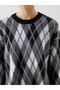 Crew Neck Diamond Patterned Women's Knit Sweater - 3