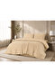 100% Cotton 55 Thread Double Duvet Cover Set with Elastic Sheets 4 Pieces Beige