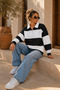 Premium Unisex Black Striped Polo Collar Sweatshirt with Half Zipper Detail - 5