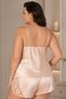 Women's Plus Size Salmon Satin Wide Lace Detailed Shorts 2-Piece Pajama Set - 4