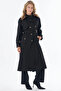 Leather Collared Trench Coat Black - 2