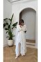 Women's Oversize Comfortable Fit 3-Piece Kimono Shirt and Pants Set with Tie Detail - 3