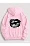Lip Printed Oversized Women's Hooded Sweatshirt