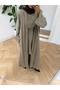 Women's Oversize Comfortable Fit 3-Piece Kimono Shirt and Pants Set with Tie Detail