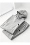 Gray Horse Logo Combination Top and Bottom Tracksuit Set - Printed Oversize Elastic Cuffed Hoodie - 3