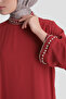 Stone Detailed Stylish Dress Burgundy - 5