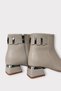 Buckle Detailed Pointed Toe Heeled Women's Boots Beige - 4