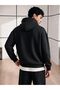 Black Horse Logo Combination Top and Bottom Tracksuit Set - Printed Oversize Elastic Cuffed Hoodie - 2