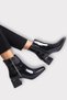 Thick Heel Pointed Toe Zippered Women's Boots Black - 4