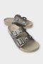 Double-Strapped Buckle Detailed Women's Slippers Silver - 2
