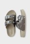 Double-Strapped Buckle Detailed Women's Slippers Silver - 3