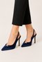 Pointed Toe Pencil Heel Satin Heeled Women's Sandals Shoes (9cm) Blue - 3